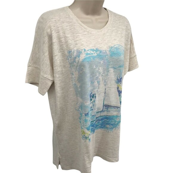 J. Jill Women Short Sleeve Round Neck Oversized Beach T Shirt Top Size Small - Picture 2 of 8